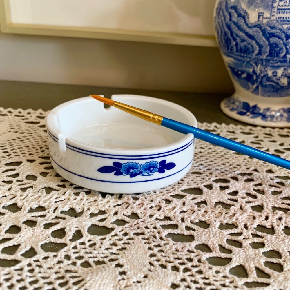 Blue and White Ashtray / Paintbrush Holder by Jade